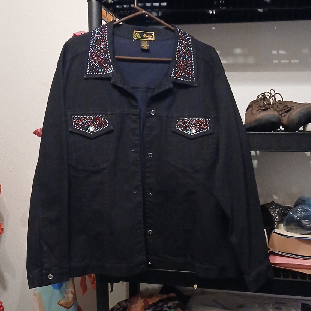 MIRASOL Black Beaded JeanJacket S  3X